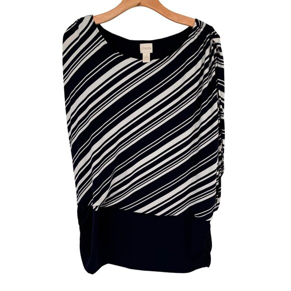 Chicos 3 Womens dark navy Striped Knit Top Size XL - Picture 1 of 11